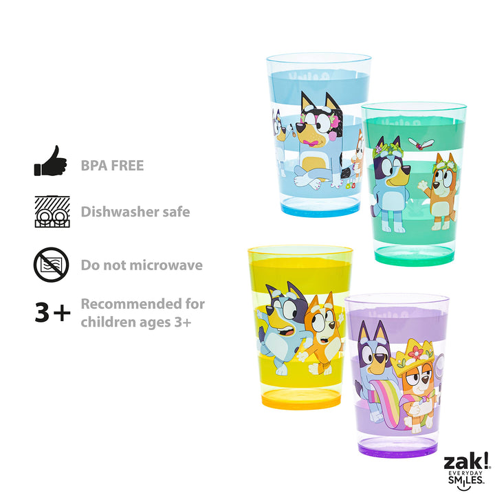 Zak Designs Bluey Nesting Tumbler Set Includes Durable Plastic Cups with Variety Artwork, Fun Drinkware is Perfect for Kids (14.5 oz, 4-Pack, Non-BPA)