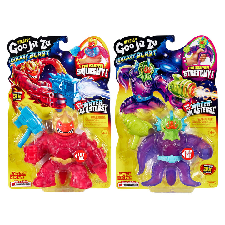 Heroes of Goo Jit Zu Galaxy Hero 2 Pack. Blazagon and Orbitox with All New Water Blasters. 2 Piece Assortment Galaxy Blast Blazagon and Orbitox