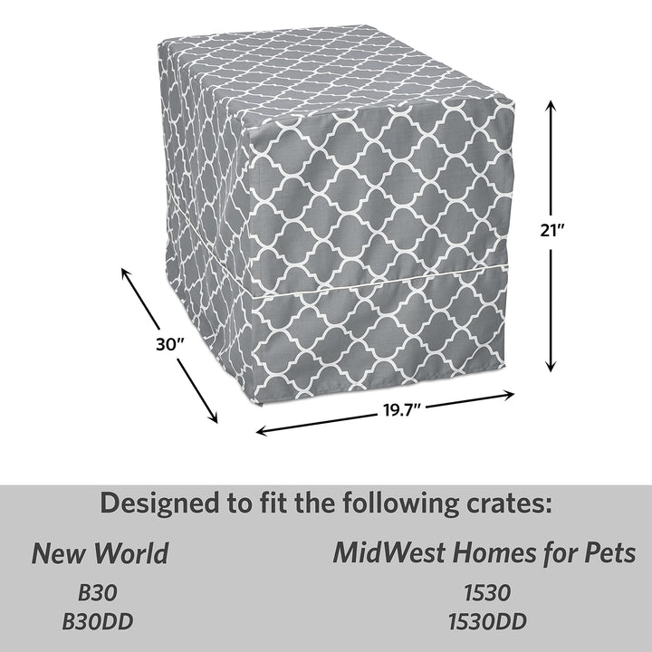 New World Pet Products Dog Crate Cover Featuring Teflon Fabric Protector, Dog Crate Cover Fits Midwest 30-Inch Dog Crates, Light Gray Designer Pattern