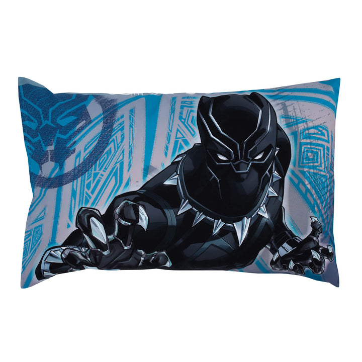 Marvel Black Panther Blue, Black, and Grey Warrior King 4 Piece Toddler Bed Set - Comforter, Fitted Bottom Sheet, Flat Top Sheet and Reversible Pillowcase Marvel Black Panther