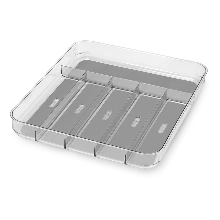 madesmart Silverware Tray - Large | Light Grey | Clear Soft Grip Collection | 6-compartment | Soft-grip Lining | Non-slip Feet | BPA-free