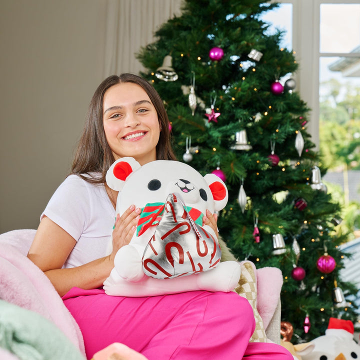 Snackles Christmas Polar Bear & Kisses 14 Inch Plush by ZURU, Ultra Soft Plush, Collectible Plush with Real Licensed Brands, Stuffed Animal, Giftable, Holiday Polar Bear (Kisses)