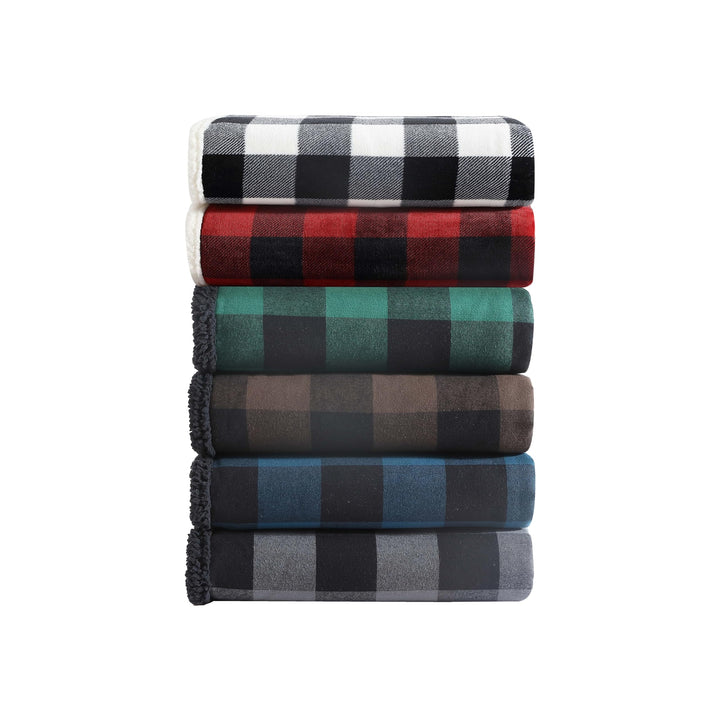 Eddie Bauer - Throw Blanket, Super Soft Reversible Sherpa Flannel Bedding, Ideal Christmas & White Elephant Gifts, Cozy Plaid Throw Blankets for Couch (Cabin Plaid Grey, Throw) Grey/Black