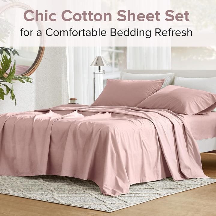 Comfort Spaces 100% Cotton Sheet Set Breathable, Lightweight, Soft with 14" Elastic Pocket Fits up to 16" Mattress, All Season Cozy Bedding, Matching Pillow Case, Queen Good Vibes 4 Piece