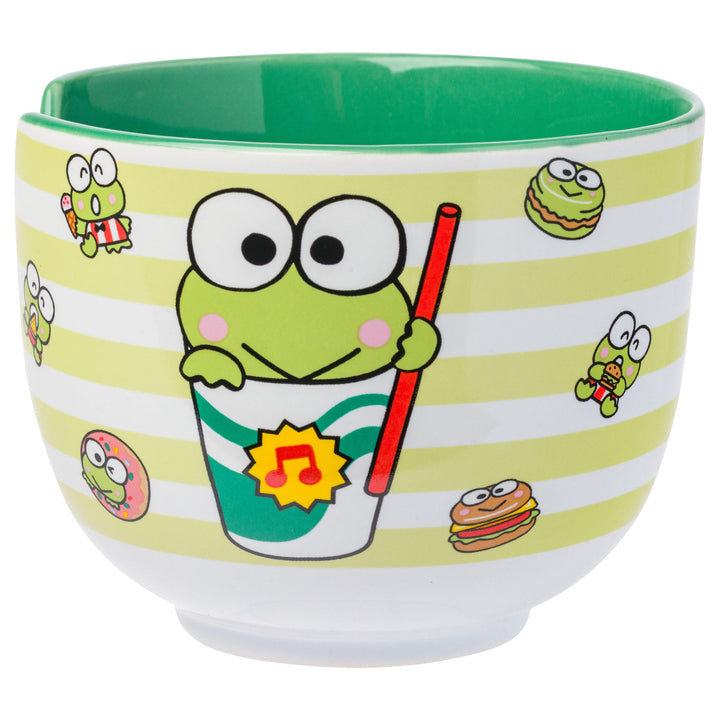 Silver Buffalo Sanrio Hello Kitty and Friends Keroppi Foodie Icons Ceramic Ramen Noodle Rice Bowl with Chopsticks, Microwave Safe, 20 Ounces Cartoon