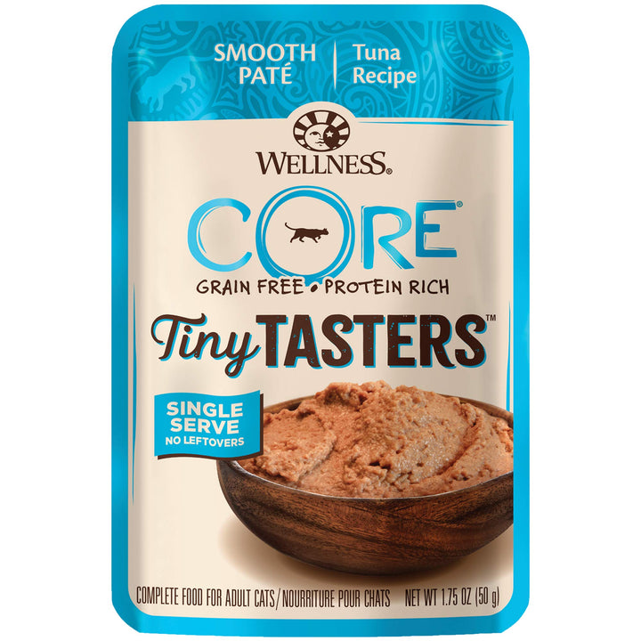 Wellness CORE Tiny Tasters Wet Cat Food, Complete & Balanced Natural Pet Food, Made with Real Meat, 1.75-Ounce Pouch, 12 Pack (Adult Cat, Tuna Pate)