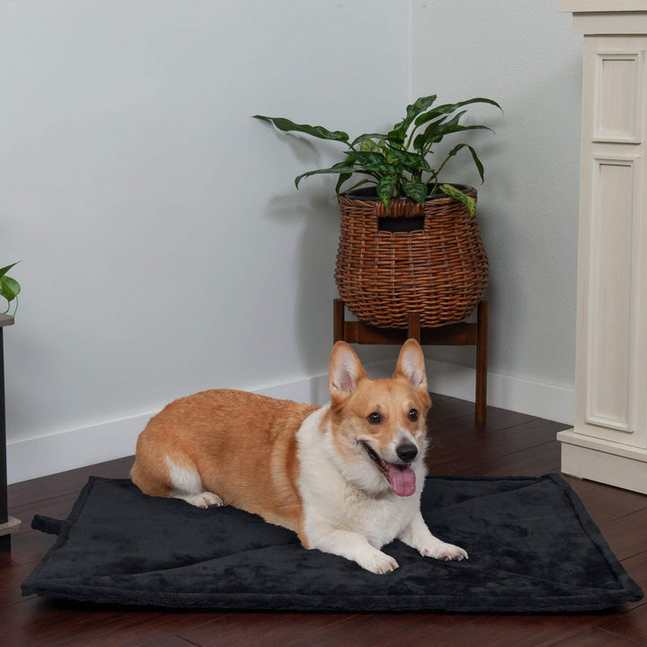 Furhaven ThermaNAP Self-Warming Cat Bed for Indoor Cats & Small Dogs, Washable & Reflects Body Heat - Quilted Faux Fur Reflective Bed Mat - Black, Small