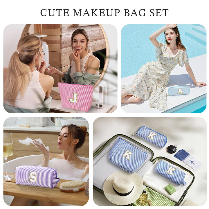 YOOLIFE 2 Travel Makeup Bags for Women - Cute Makeup Bag Makeup Bag Organizer Make Up Bag Travel Essentials Makeup Bag Personalized Gifts Friend Gifts for Women Teenager Bridesmaids Letter B