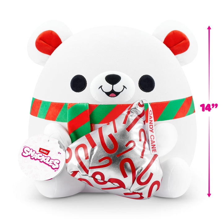 Snackles Christmas Polar Bear & Kisses 14 Inch Plush by ZURU, Ultra Soft Plush, Collectible Plush with Real Licensed Brands, Stuffed Animal, Giftable, Holiday Polar Bear (Kisses)