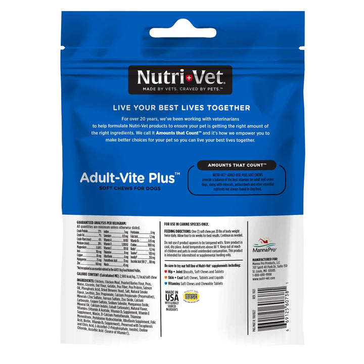 Nutri-Vet Adult-Vite Plus Soft Chews for Dogs |Formulated with Vitamins and Minerals | Supports Everyday Health | 70 Count, 6 Ounces