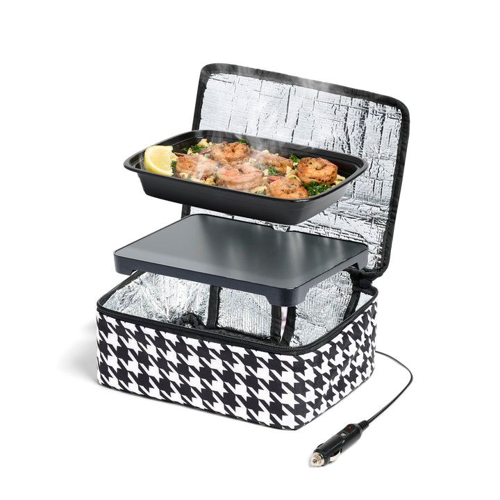 HOTLOGIC Mini Portable Electric Lunch Box Food Heater - Innovative Food Warmer and Heated Lunch Box for Adults Car/Home - Easily Cook, Reheat, and Keep Your Food Warm - Houndstooth (12V)