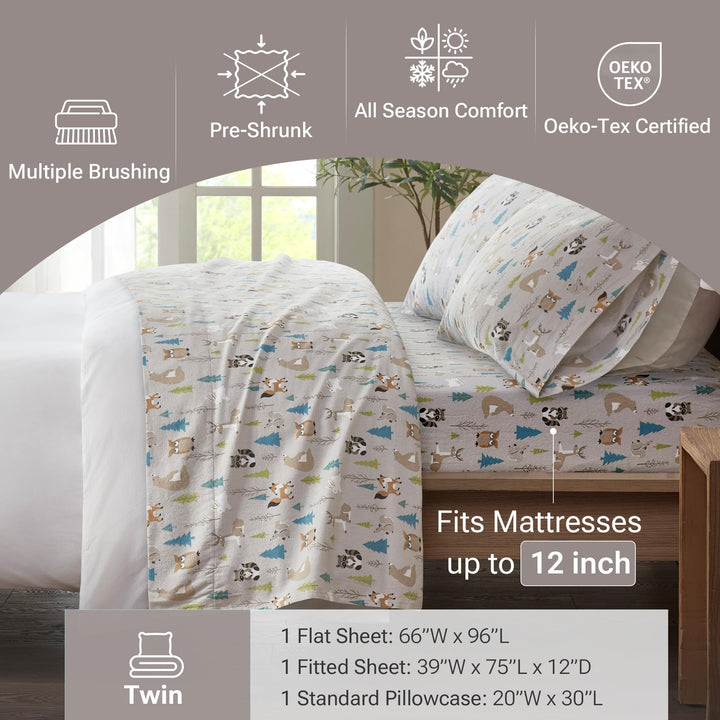 Sleep Philosophy True North Cozy Flannel Warm 100% Cotton Sheet - Novelty Print Animals Stars Cute Ultra Soft Cold Weather Bedding Set, Queen, Aqua Dots 4 Piece