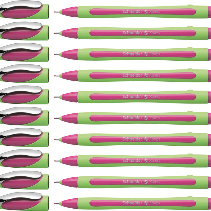 Xpress Premium Fineliner, 0.8 mm Porous Point, Light Green Ink, Pink Ink, Box of 10 Pens (190009)