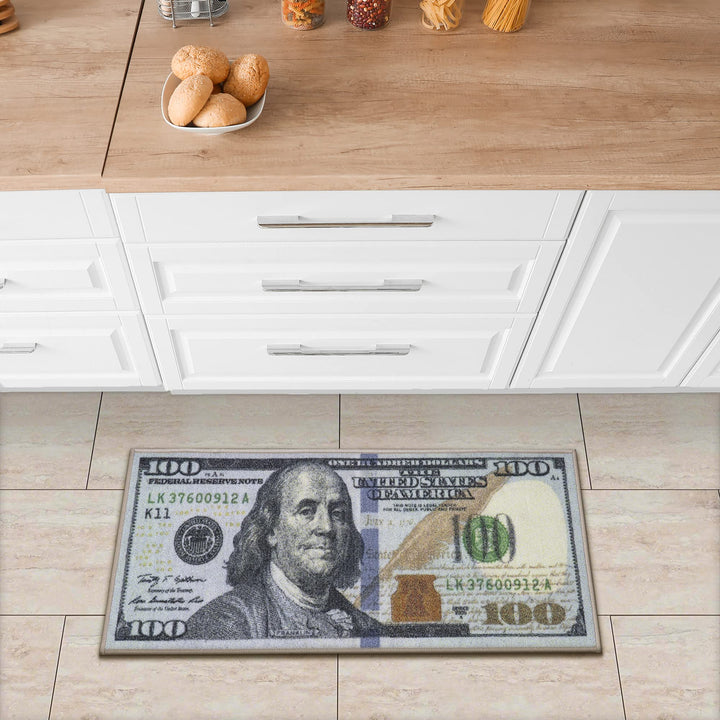 Machine Washable $100 Bill Design Non-Slip Rubberback 17x43 Modern Runner Rug for Hallway, Kitchen, Bedroom, 17" x 43", Multicolor Money New $100 Runner - 17" x 43"