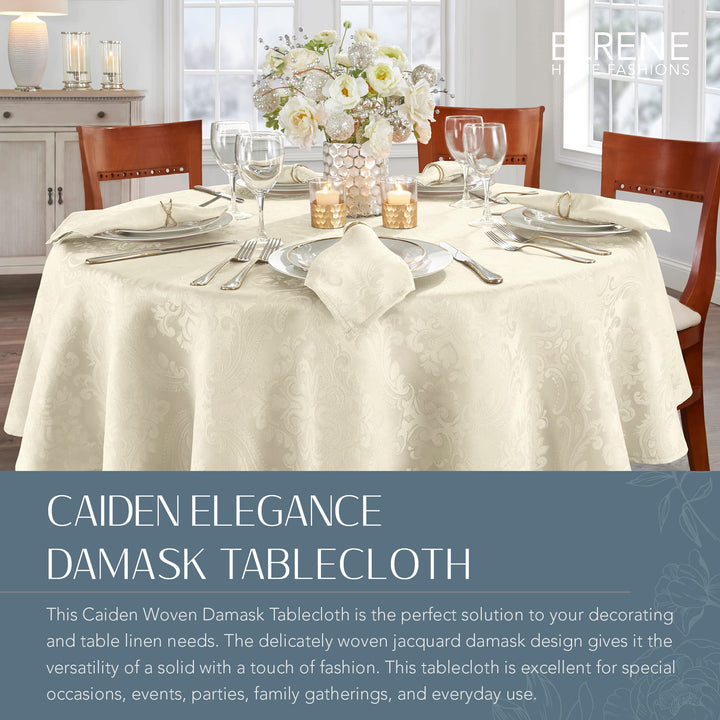 Elrene Home Fashions Caiden Elegance Damask Fabric Tablecloth, 60" x 84" Oval, Ivory Tablecloth (1)