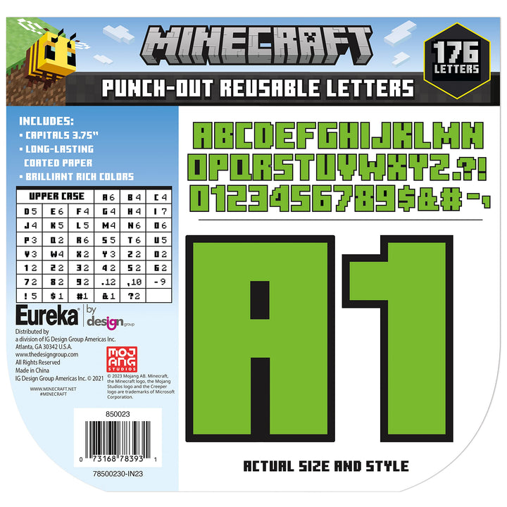 Eureka Minecraft Letter, Number, Punctuation Mark, and Symbol Classroom Decorations for Teachers, 3.75" H, 176 Pieces