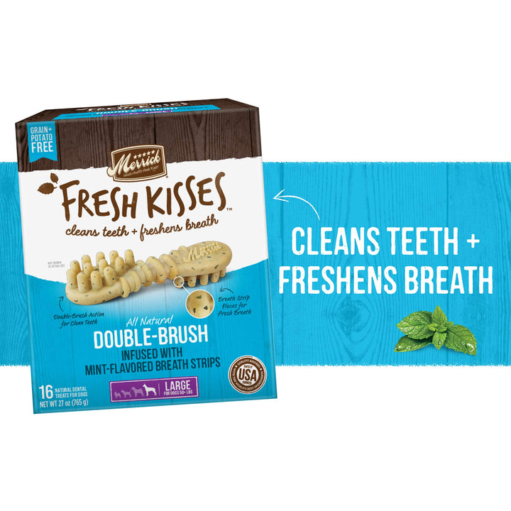 Merrick Fresh Kisses Dog Dental Chews For Large Breeds, Grain Free Dog Treats Infused with Real Mint - (6) 7 ct. Bags Large Dog (50+ Pound) 7 Count (Pack of 1)