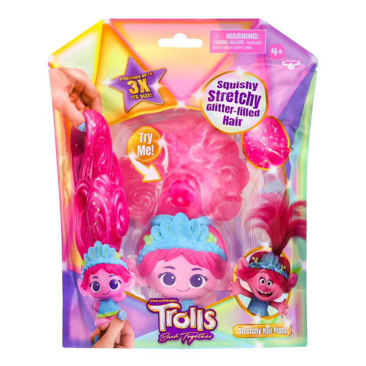 DREAMWORKS TROLLS Band Together Squishy, Stretchy Glitter-Filled Hair Doll - Stretchy Hair Poppy