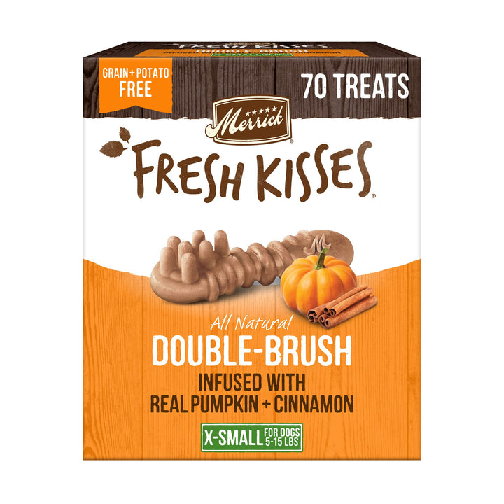 Merrick Fresh Kisses, Dental Chews for Dogs, Pumpkin and Cinnamon Natural Dog Treats for Small Dogs 5-15 Lbs - 21 oz. Bag Extra Small Dog (5-15 Pound) NEW! Pumpkin + Cinnamon 70 Count (Pack of 1)