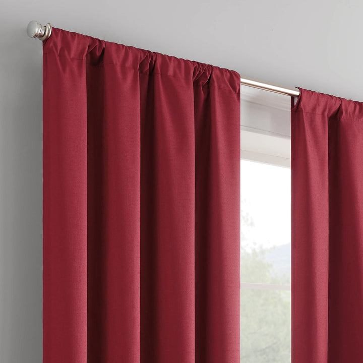 ECLIPSE Kendall Modern Blackout Thermal Rod Pocket Window Curtain for Bedroom or Living Room (1 Panel), 42 X 63, Ruby