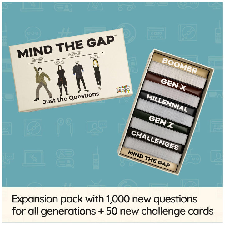 Mind The Gap Just The Questions, Expansion Pack with 1000 New Questions for All Generations + 50 New Challenge Cards