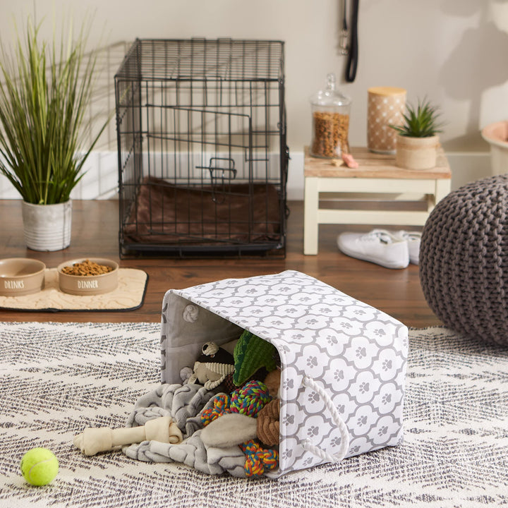 Bone Dry Pet Storage Collection Lattice Paw Print, Medium Rectangle, White/Gray