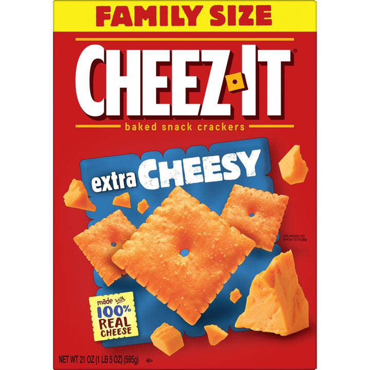 Cheez-It Cheese Crackers, Baked Snack Crackers, Lunch Snacks, Family Size, Extra Cheesy, 21oz Box (1 Box) 1.31 Pound (Pack of 1)