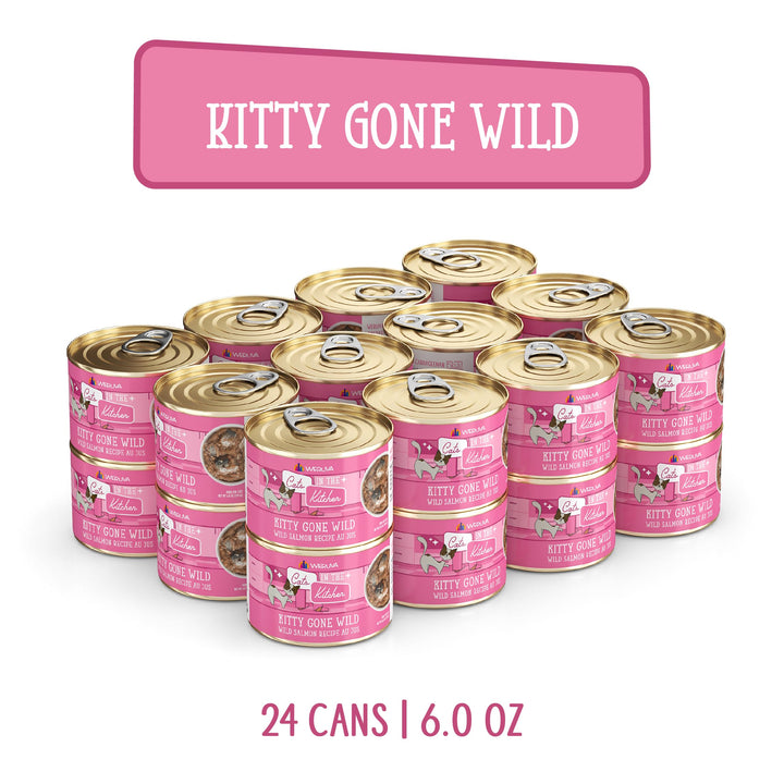 Weruva Cats in The Kitchen, Kitty Gone Wild with Wild Salmon Au Jus Cat Food, 3.2oz Can (Pack of 24) 3.2 Ounce (Pack of 24)