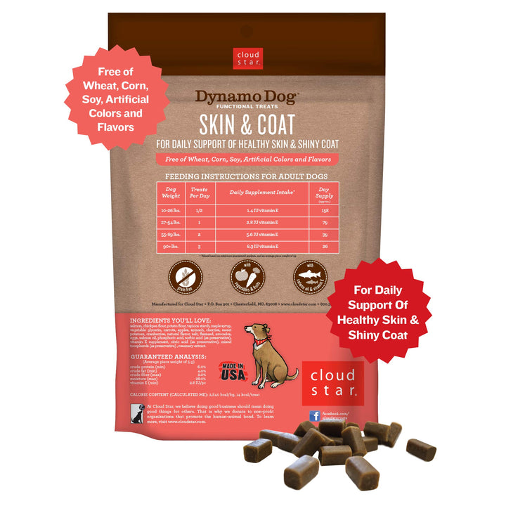 Cloud Star Dynamo Dog Skin & Coat Treats – Chewy Treat with Fish Oil for Shiny Coat (14 oz. Salmon) 14 Ounce (Pack of 1)