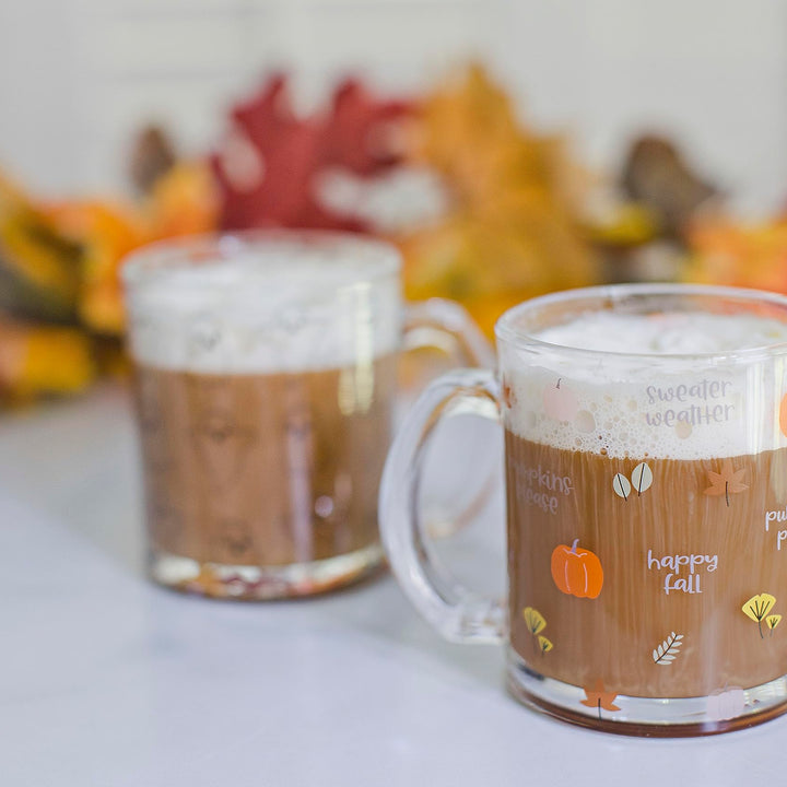 Pearhead Glass Harvest Mug, Halloween Home Décor, Coffee And Tea Glass Mug, Fall Drinkware Accessories, Seasonal Mug, 12 oz.