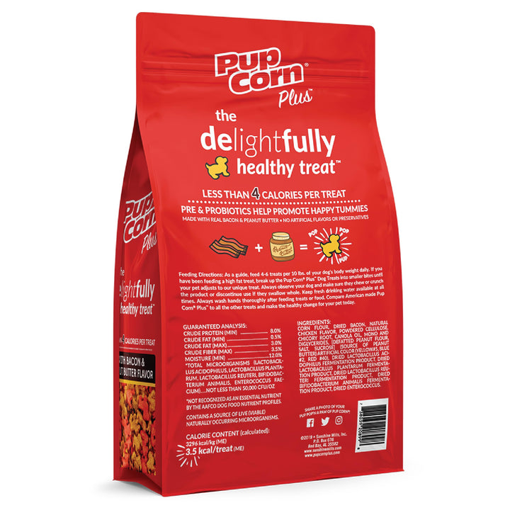 Plus - Puffed Dog Treats with Prebiotics and Probiotics - Bacon & Peanut Butter (24oz) - Made in USA 24 oz.