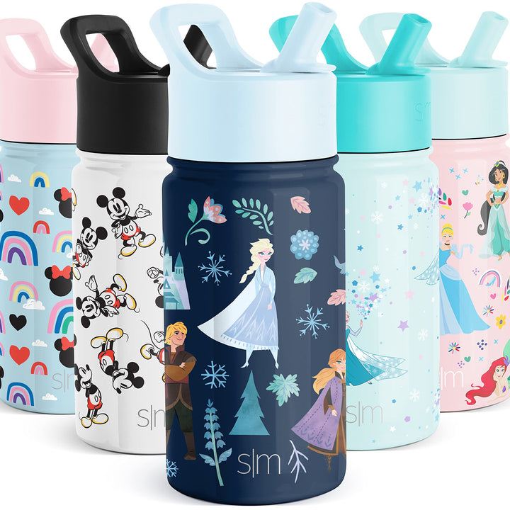 Simple Modern Disney Frozen Kids Water Bottle with Straw Lid | Reusable Insulated Stainless Steel Cup for Girls, School | Summit Collection | 14oz, Anna and Elsa