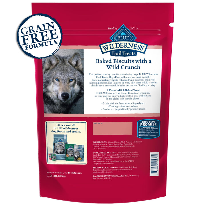 Blue Buffalo Wilderness Trail Treats Crunchy Dog Biscuits, Grain-Free and High-Protein Dog Treats Made with Natural Ingredients, Salmon Recipe 24-oz. Bag 1.5 Pound (Pack of 1)