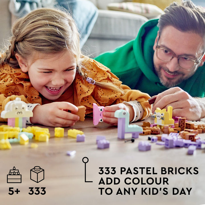 LEGO Classic Creative Pastel Fun Bricks Box 11028, Building Toys for Kids, Girls, Boys Ages 5 Plus with Models; Ice Cream, Dinosaur, Cat & More, Creative Learning Gift Pink