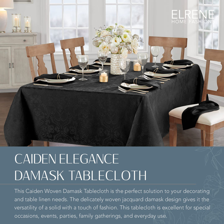 ELRENE HOME FASHIONS Caiden Elegance Damask Fabric Tablecloth, 52" x 52" Square, Black Tablecloth (1)