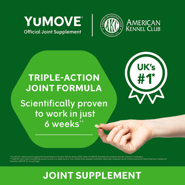 YuMOVE Adult Dog Tablets | Hip and Joint Supplement for Dogs with Glucosamine, Hyaluronic Acid, Green Lipped Mussel | Dogs Aged 6 to 8 | 300 Tablets