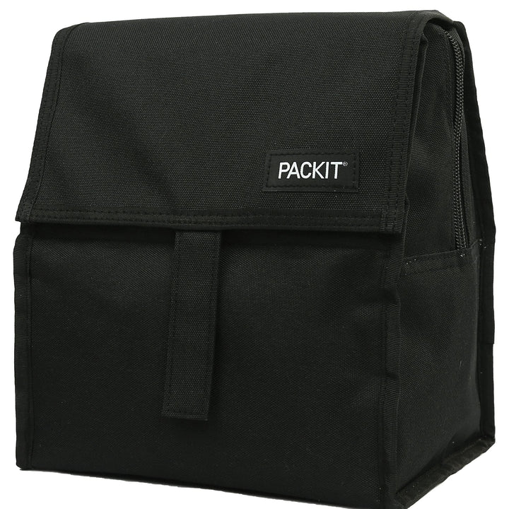 PackIt Freezable Lunch Bag, Black, Built with EcoFreeze Technology, Foldable, Reusable, Zip and Velcro Closure with Buckle Handle, Perfect for School and Office Lunches