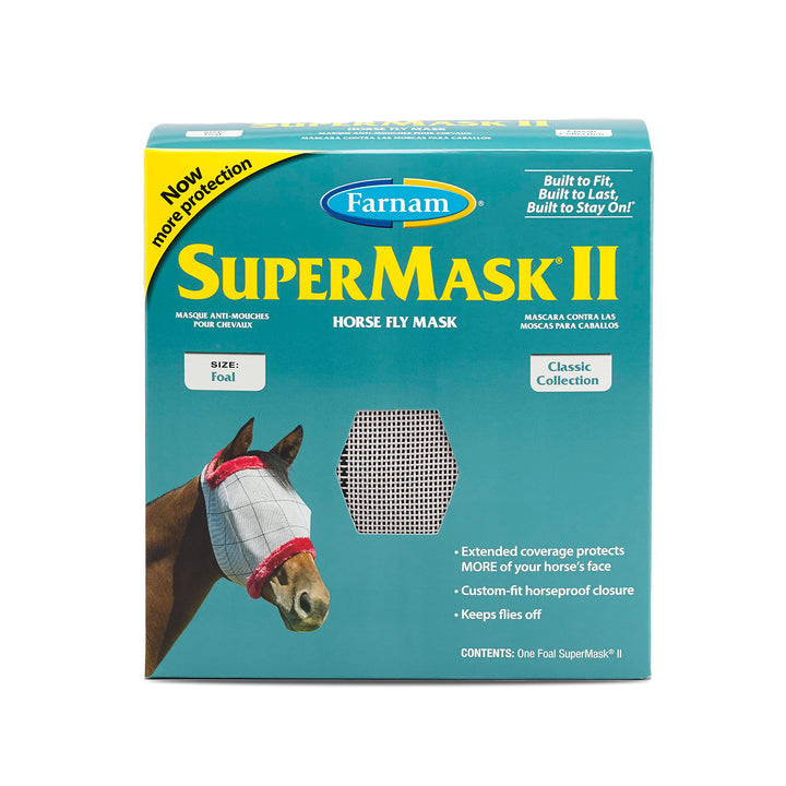 Farnam SuperMask II Fly Mask Without Ears for Foals, Full Face Coverage and Eye Protection from Insect Pests, Structured Classic Styling Mesh with Plush Trim, Foal Size