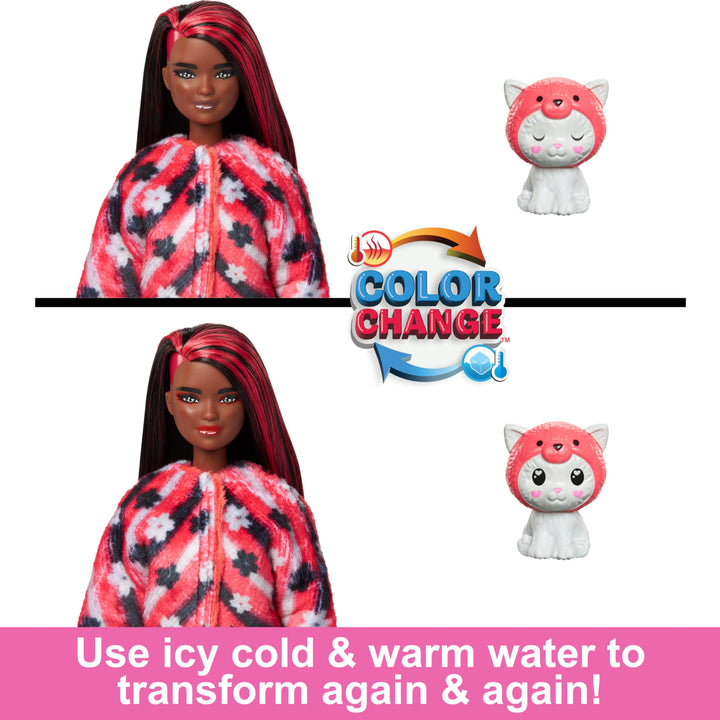 Barbie Cutie Reveal Doll & Accessories with Animal Plush Costume & 10 Surprises Including Color Change, Kitten as Red Panda in Costume- Themed Series Kitty/Red Panda