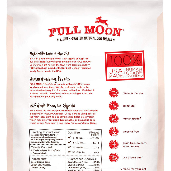 Full Moon Beef Jerky Healthy All Natural Dog Treats Human Grade Made in USA Grain Free 11 oz 11 Ounce (Pack of 1)