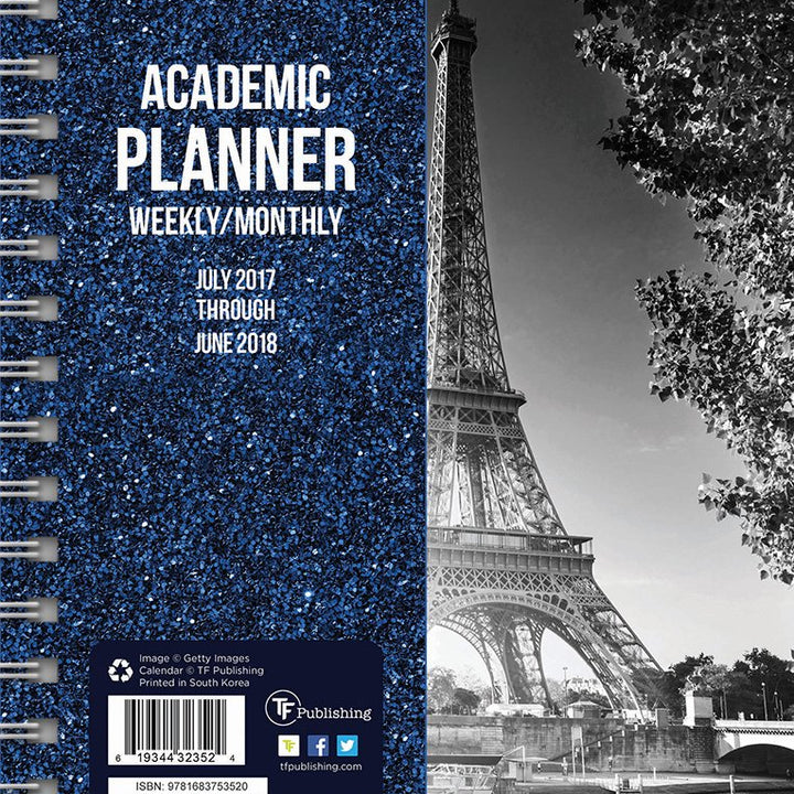 2018 Academic Black & White Paris 6.5x8 Weekly Monthly Planner July 2017-June 2018