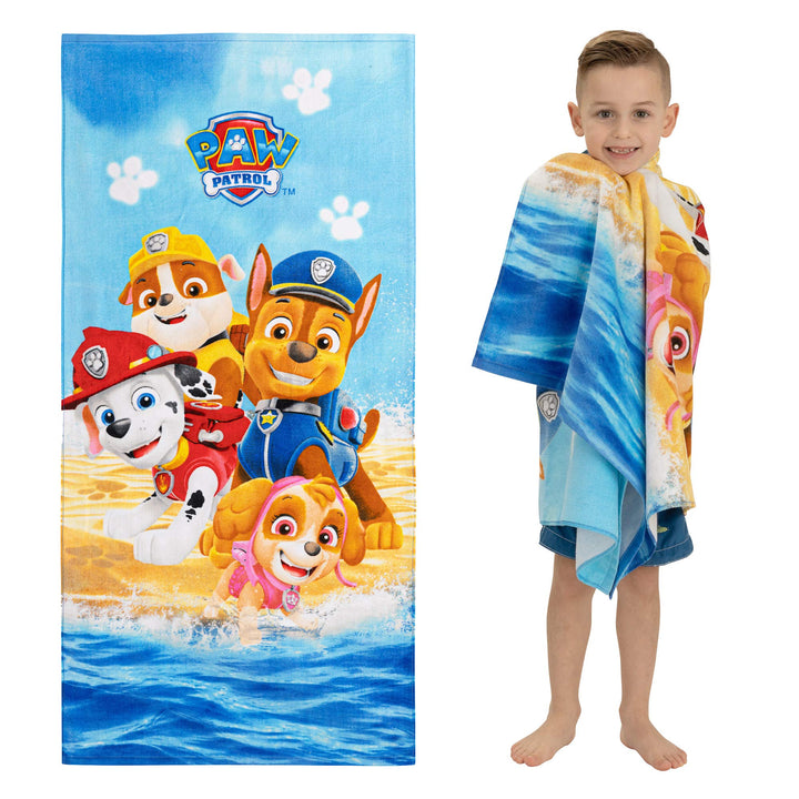 Franco Kids Super Soft Cotton Bath/Pool/Beach Towel, 58 in x 28 in, Paw Patrol Blue, Brown