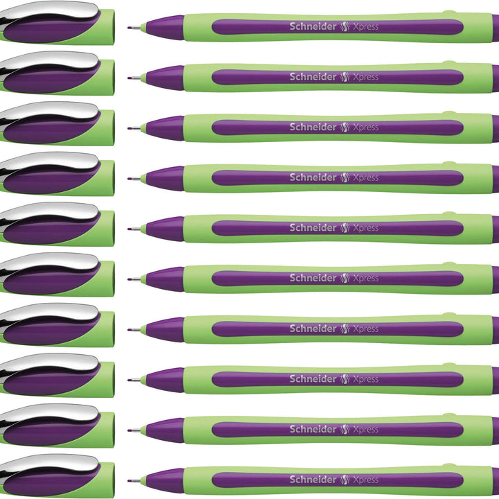 Xpress Premium Fineliner, 0.8 mm Porous Point, Light Green Barrel, Violet Ink, Box of 10 (190008),Purple