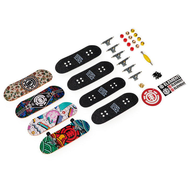 TECH DECK, Ultra DLX Fingerboard 4-Pack, Element Skateboards, Collectible and Customizable Mini Skateboards, Kids Toy for Ages 6 and up 4-pack Boards