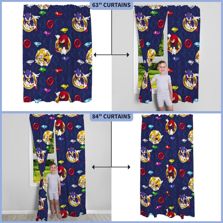 Franco Kids Room Window Curtains Drapes Set, 82 in x 84 in, Sonic The Hedgehog, Anime