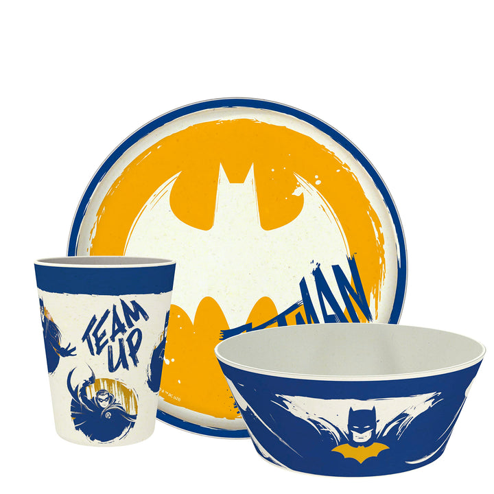 Zak Designs DC Comics Batman Kids Dinnerware Set 3 Pieces, Durable and Sustainable Melamine Bamboo Plate, Bowl, and Tumbler are Perfect For Dinner Time With Family (Batman, Robin, Batgirl) 8" Plate, 6" Bowl, 10oz Tumbler