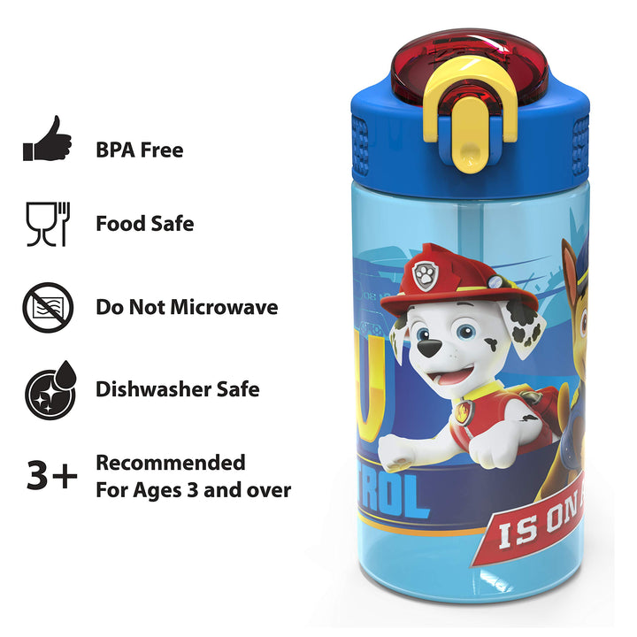 Zak Designs PAW Patrol Kids Water Bottle with Spout Cover and Built-in Carrying Loop, Durable Plastic, Leak-Proof Water Bottle Design for Travel (16 oz, 2-Pack, Non-BPA, Marshall) 2 Count (Pack of 1) Paw Patrol Marshall Bottle 2pk