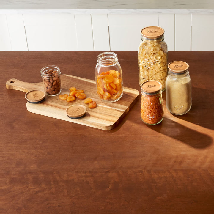 Ball Jar Wooden Storage Lids, 5-Pack, wide, Brown Acacia Wood (Pack of 5)