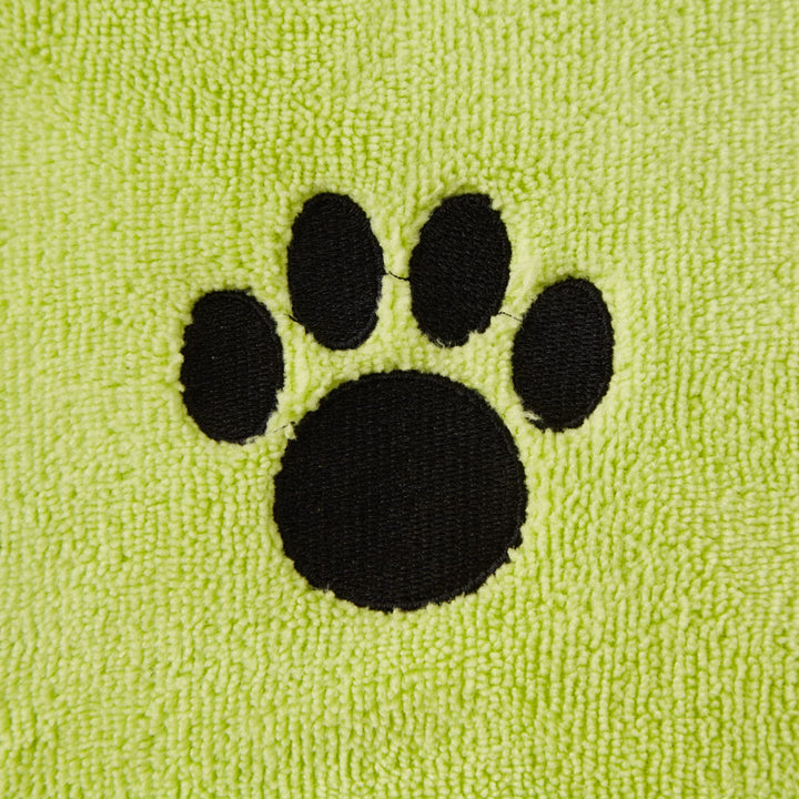 Bone Dry Pet Robe Collection, Embroidered Absorbent Microfiber Bath Robe with Adjustable Closure, for Dogs & Cats, Small, Lettuce Green