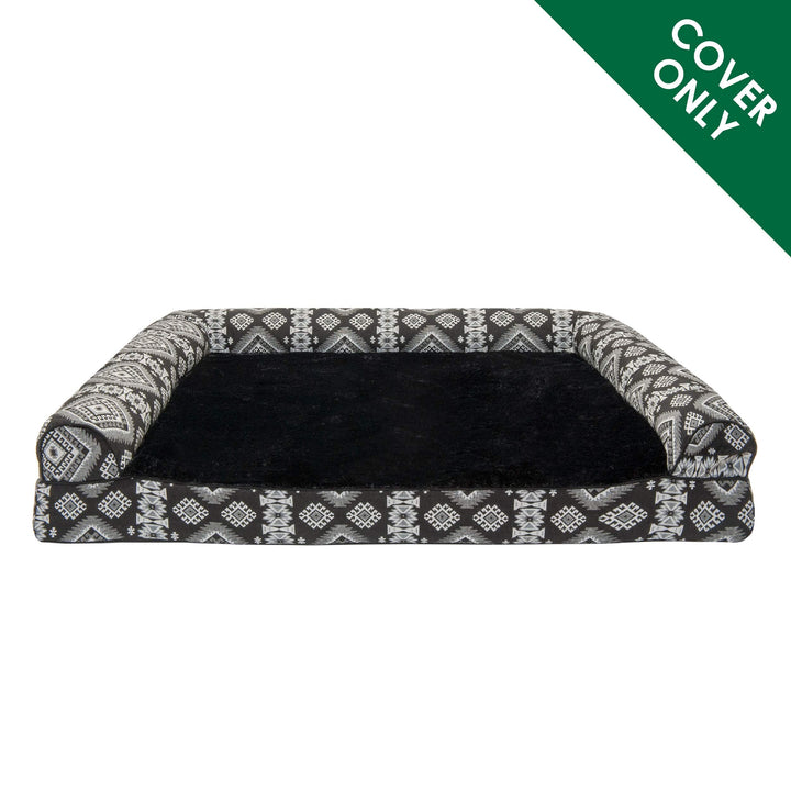 Furhaven Replacement Dog Bed Cover Plush & Southwest Kilim Décor Sofa-Style, Machine Washable - Black Medallion, Medium Cover Only 30.0"L x 20.0"W x 0.3"Th (Plush & Southwest Kilim Decor) Black Medallion